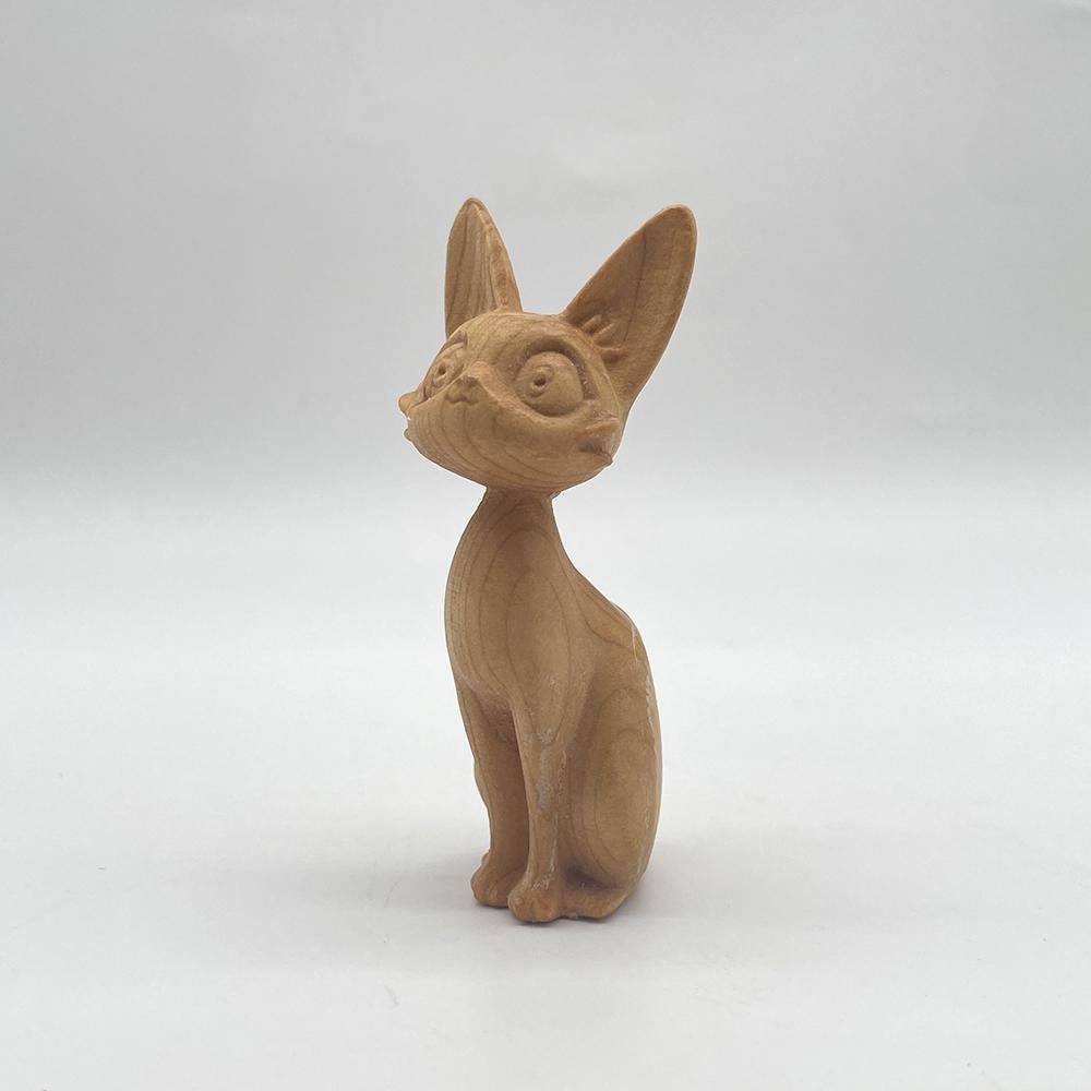 ツゲの木で作られた漫画風の猫の置物：手作りの気まぐれな彫刻 - Etsy 日本