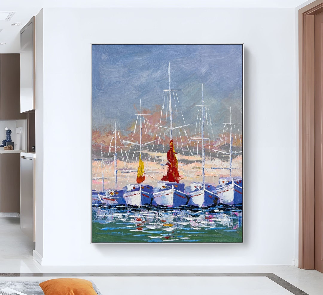 Original Sea View Wall Art Modern Boat Painting Gallery Art Etsy