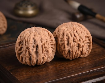Natural Wenwan Walnut Pair, 1.69in / 4.3cm Chinese Walnut Hand Exercise Balls, Collectible Meditation Gift, Random Shape