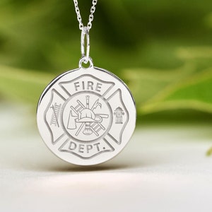 Sterling Silver Firefighter Necklace • Dainty Fire Department Pendant • Personalized Fireman Charm • Fireman Pendant