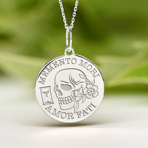 Sterling Silver Memento Mori Necklace • Dainty Amor Fati Pendant • Personalized Memento Mori Charm