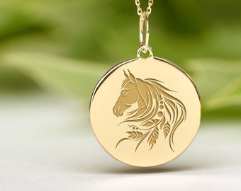 14k Solid Gold Horse Necklace • Dainty Horse Pendant • Personalized Horse Charm