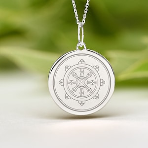 Sterling Silver Dharma chakra Necklace • Dainty Dharma wheel Pendant • Personalized Dharma chakra Charm • Wheel of Life