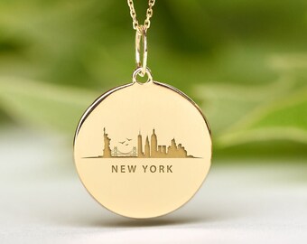 New York Necklace 14k Gold • Personalized NYC Skyline Pendant