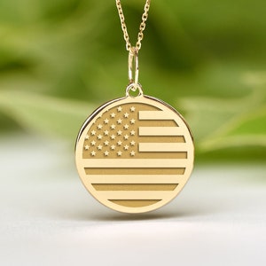 14k Solid Gold American Flag Necklace • Dainty Stars and Stripes Flag Pendant • Personalized USA Flag Charm • Patriotic Jewelry Gift
