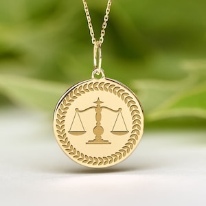Personalized Gold Scale Of Justice Necklace • 14K Solid Gold Law School Graduation Gift • Personalized Law Student Graduate Gift