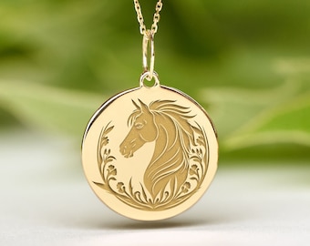 14k Solid Gold Horse Necklace • Dainty Animal Pendant • Personalized Horse Charm