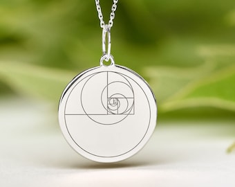 Sterling Silver Fibonacci Necklace • Dainty Fibonacci Pendant • Personalized Fibonacci Charm