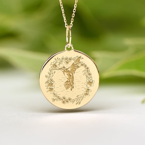 14k Solid Gold Hummingbird Necklace • Dainty Hummingbird Pendant • Personalized Hummingbird Charm