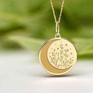 14k Solid Gold Moon Necklace • Dainty Celestial Pendant • Personalized Crescent Moon Charm