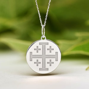 Sterling Silver Jerusalem Cross Necklace • Dainty Jerusalem Cross Pendant • Personalized Jerusalem Cross Charm