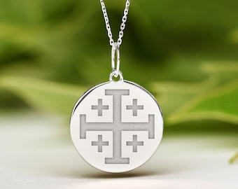 Sterling Silver Jerusalem Cross Necklace • Dainty Jerusalem Cross Pendant • Personalized Jerusalem Cross Charm