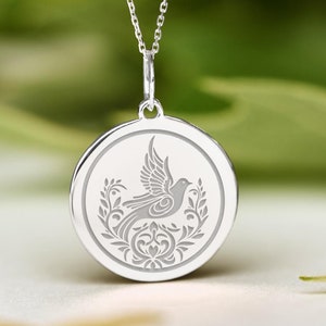Sterling Silver Dove Necklace • Dainty Dove Pendant • Personalized Peace Bird Charm
