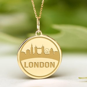 14k Solid Gold London Necklace • Dainty London Skyline Pendant • Personalized London England Charm