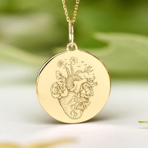 14k Solid Gold Anatomical Heart Necklace • Dainty Heart Pendant • Personalized Anatomy Charm
