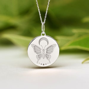 Sterling Silver Luna Moth Necklace • Dainty Luna Moth Pendant • Personalized Moon Moth Charm