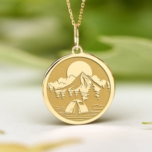 14k Solid Gold Mountain Necklace • Dainty Camping Pendant • Personalized Nature Charm • Hiking Jewelry