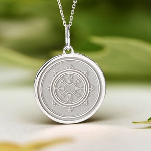 Sterling Silver Dharma chakra Necklace • Dainty Dharma wheel Pendant • Personalized Dharma chakra Charm  • Wheel of Life