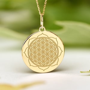 14k Solid Gold Flower Of Life Necklace • Dainty Flower Of Life Pendant • Personalized Flower Of Life Charm