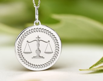 Sterling Silver Scale Of Justice Necklace • Law School Graduation Gift • Personalized Law Student Graduate Gift