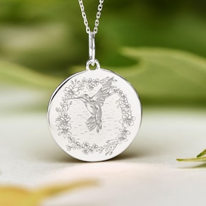 Sterling Silver Hummingbird Necklace • Dainty Hummingbird Pendant • Personalized Hummingbird Charm