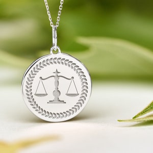 Sterling Silver Scale Of Justice Necklace • Law School Graduation Gift • Personalized Law Student Graduate Gift