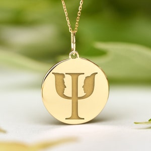 14k Solid Gold Psi Necklace • Personalized Psi Letter Pendant • Delicate Psi Charm • Psychologist Psychiatrist Gift