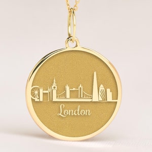 14k Solid Gold London Necklace • Dainty London Skyline Pendant • Personalized London England Charm