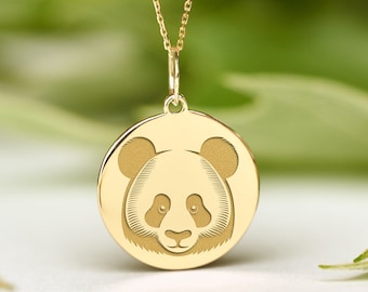 14k Solid Gold Panda Necklace • Dainty Panda Pendant • Personalized Panda Charm