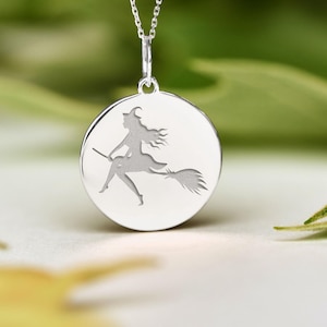 Sterling Silver Witch Necklace • Dainty Witch Pendant • Personalized Halloween Charm