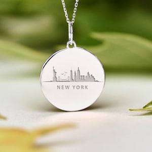 Sterling Silver New York Necklace • Dainty NYC Skyline Pendant • Personalized New York City Charm