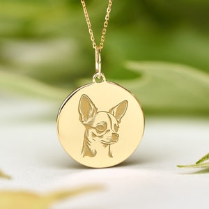 14k Solid Gold Chihuahua Necklace • Dainty Chihuahua Pendant • Personalized Dog Mom Gift • Free Back Engraving