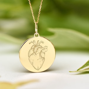14k Solid Gold Anatomical Heart Necklace • Dainty Heart Pendant • Personalized Anatomy Charm