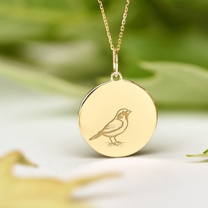 14K Solid Gold Sparrow Necklace • Personalized Bird Charm