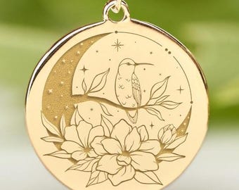 14k Solid Gold Hummingbird Necklace • Dainty Bird Pendant • Personalized Animal Charm