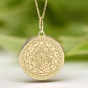 14k Solid Gold Seven Archangels Necklace • Dainty Seven Archangels Pendant • Personalized Seven Archangels Charm image 1