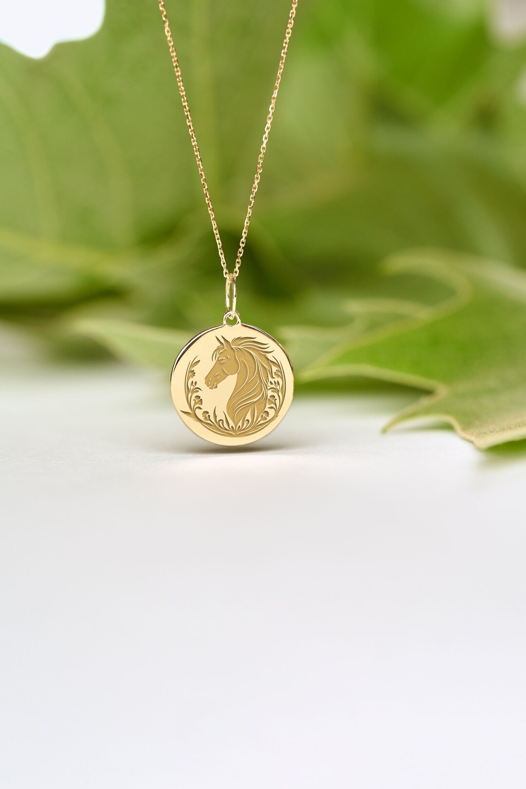 14k Solid Gold Horse Necklace Dainty Horse Pendant Personalized Horse