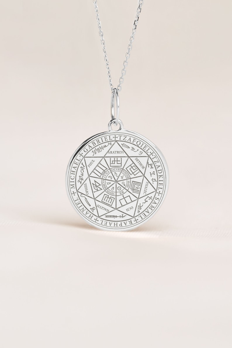 Sterling Silver Seven Archangels Necklace • Protective Amulet • Seal of the 7 Archangels • Free Back Engraving image 2