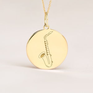 14k Solid Gold saxophone Necklace • Dainty music Instrument Pendant • Personalized saxophone Charm