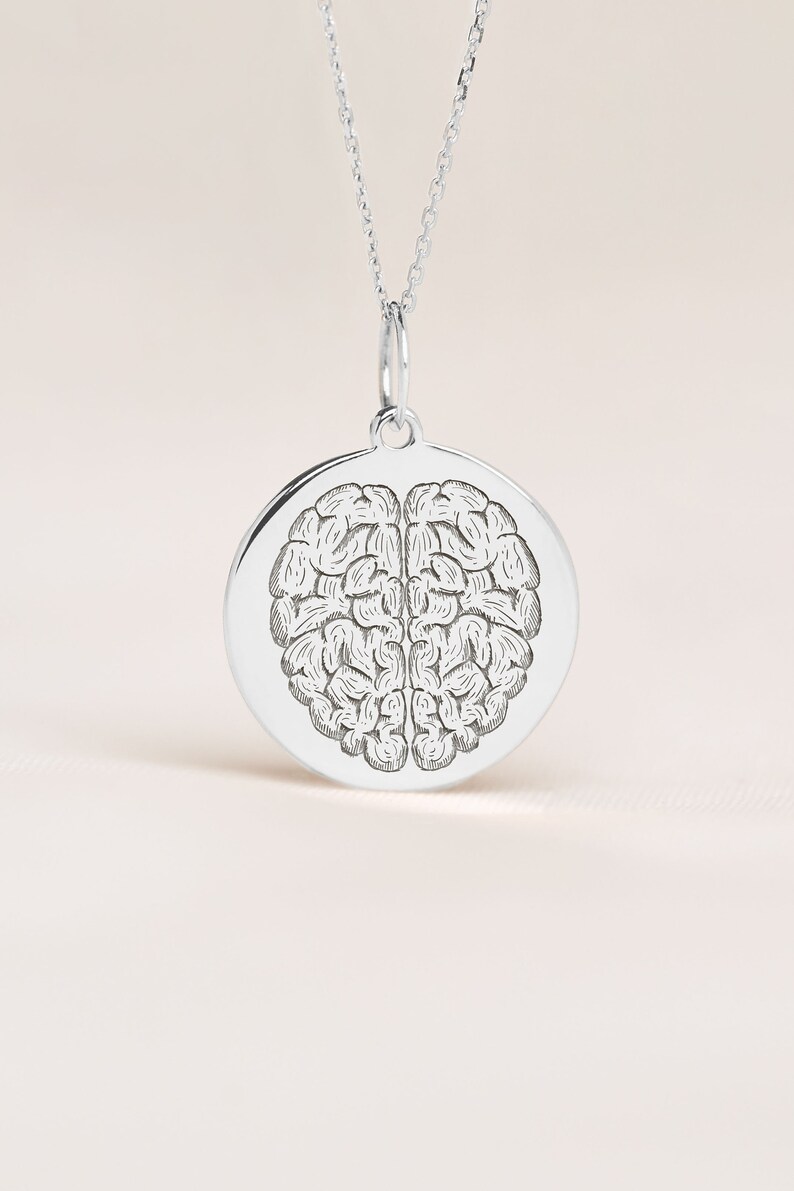 Silver Disc Science Sterling Silver Brain Necklace • Engraved Anatomy Disc • Science Lover ...