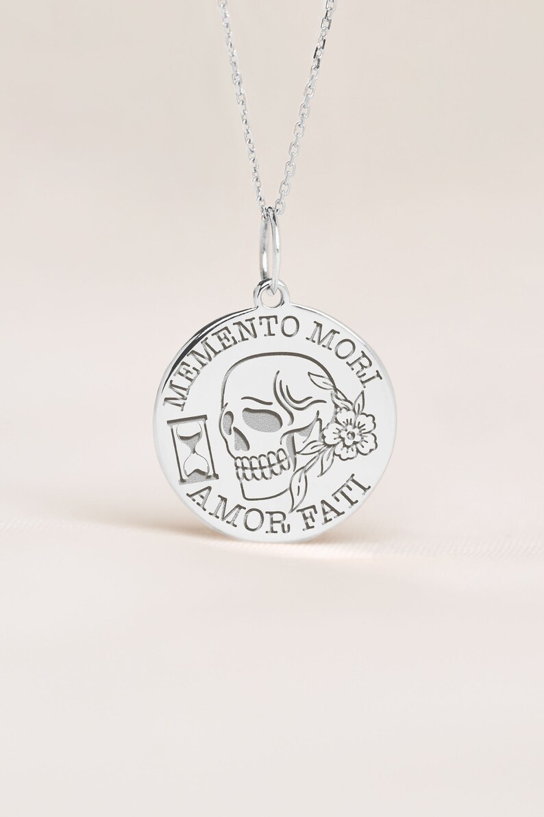 Sterling Silver Memento Mori Necklace • Skull Disc Pendant • Gothic ...