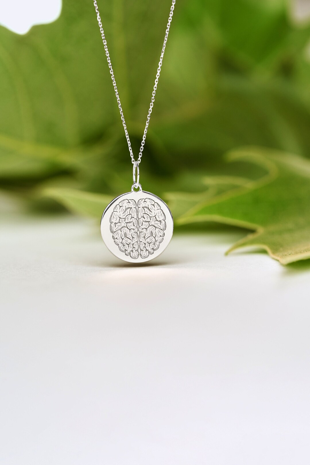 Silver Disc Science Sterling Silver Brain Necklace • Engraved Anatomy Disc • Science Lover ...