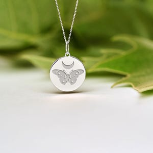 Sterling Silver Luna Moth Necklace • Dainty Luna Moth Pendant • Personalized Moon Moth Charm