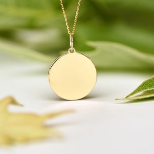 14K Solid Gold Initial Necklace • Personalized Monogram Necklace • Custom Initial Disc Necklace • Engraved Letter Charm Pendant
