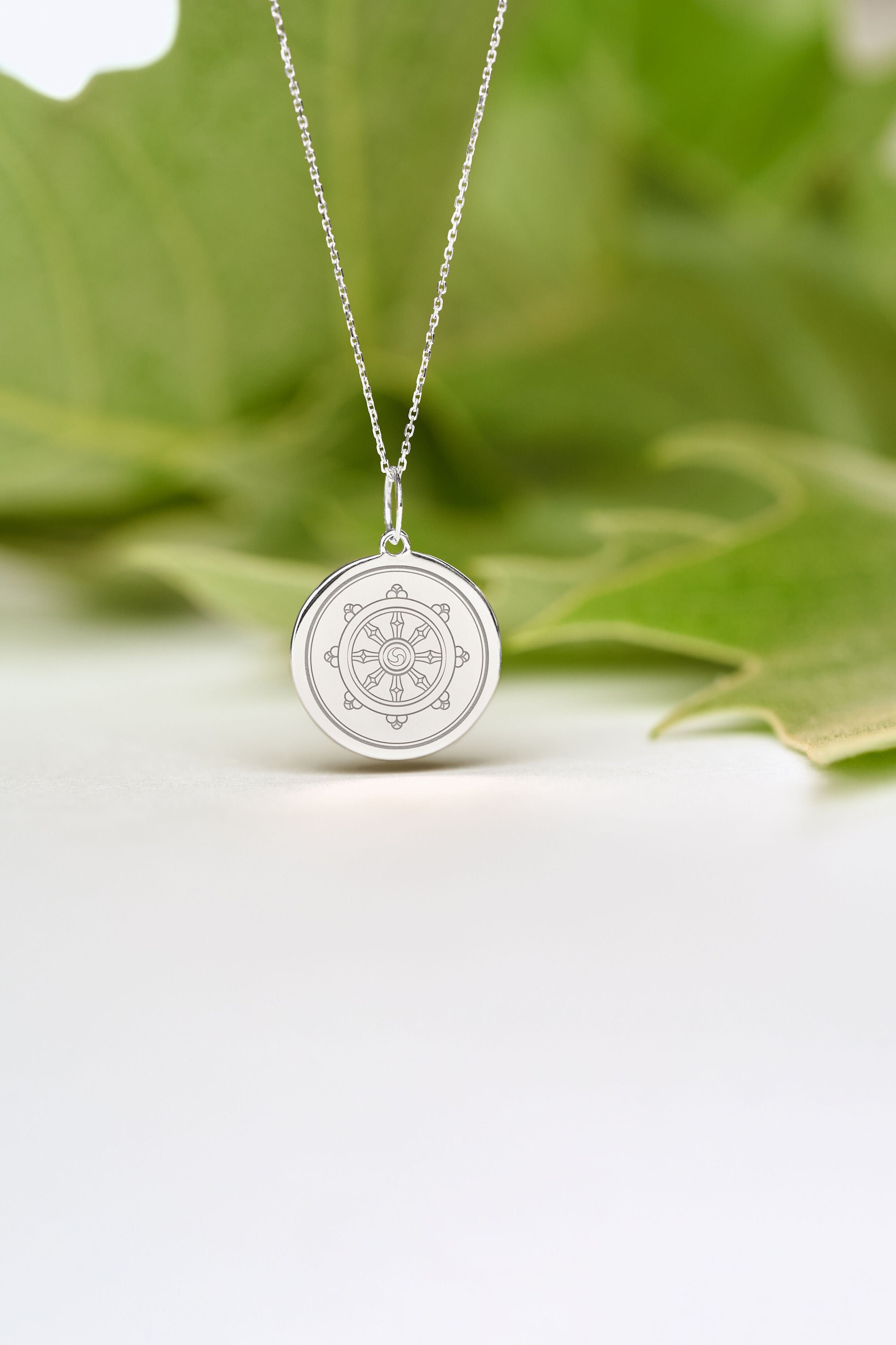 Sterling Silver Dharma chakra Necklace • Dainty Dharma wheel Pendant • Personalized Dharma chakra Charm • Wheel of Life