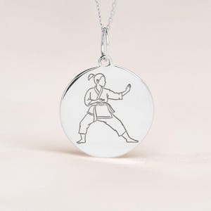Sterling Silver Karateka Necklace • Dainty Martial art Pendant • Athlete Gift •  Personalized Karate Charm