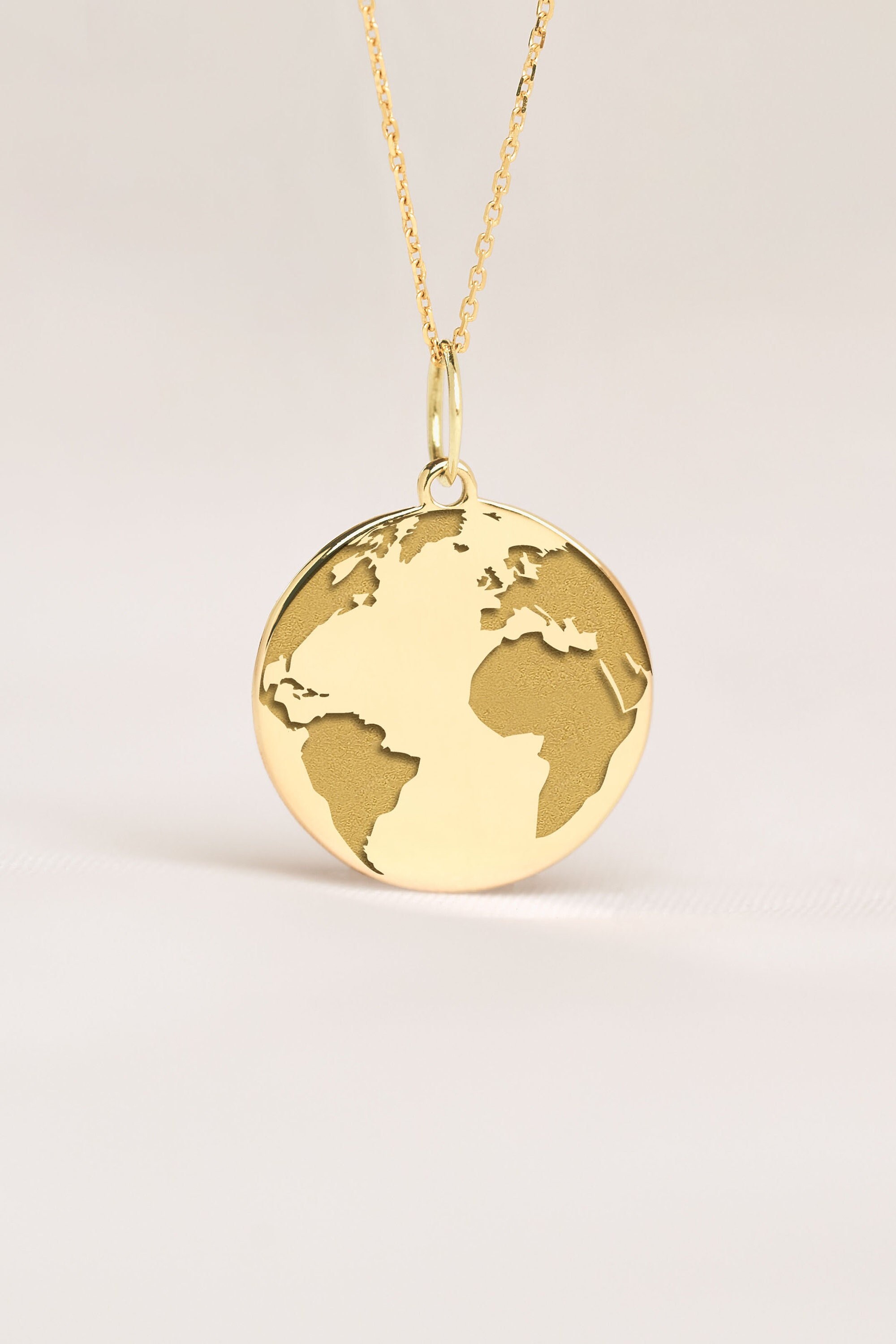 10K Two-Tone Gold Unisex Diamond-Cut World Map Globe Charm Pendant