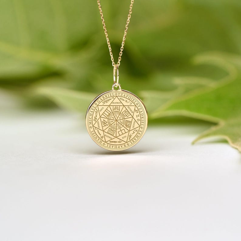14k Solid Gold Seven Archangels Necklace • Dainty Seven Archangels Pendant • Personalized Seven Archangels Charm image 1