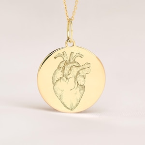 Anatomical Heart Necklace 14k Solid Gold • Heart Pendant • Personalized Anatomy Charm