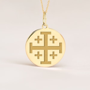 14k Solid Gold Jerusalem Cross Necklace • Dainty Jerusalem Cross Pendant • Personalized Jerusalem Cross Charm